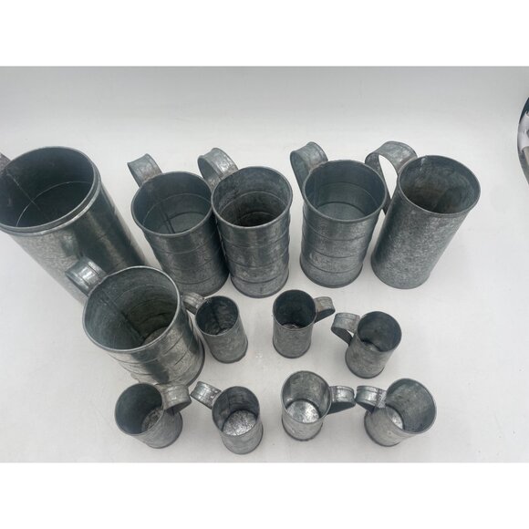 Vintage Galvanized Metal Pitchers Mugs Set  Rustic Farmhouse Decor  Collectible - Picture 2 of 9